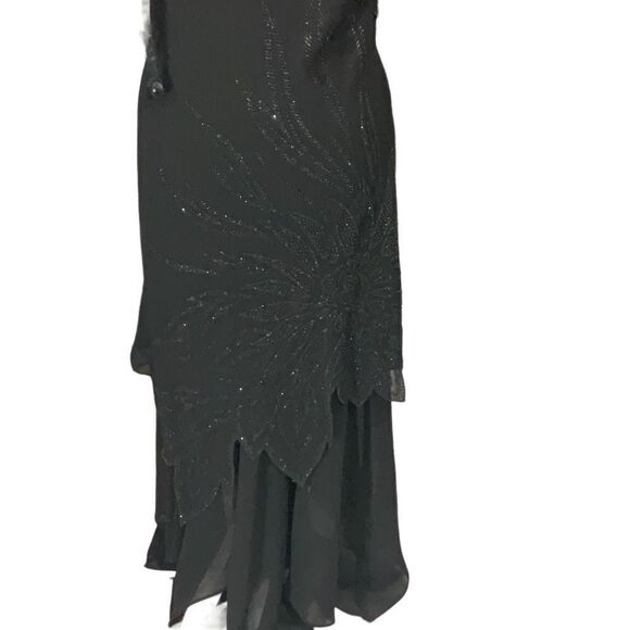 Vintage Dollar 80’s Beaded 2 Layers Black Cowl Neck Formal Maxi Dress Sz Large - Picture 7 of 8
